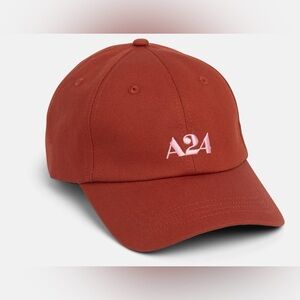 A24 Spring Logo Hat Red Rust with Pink Embroidery  unisex